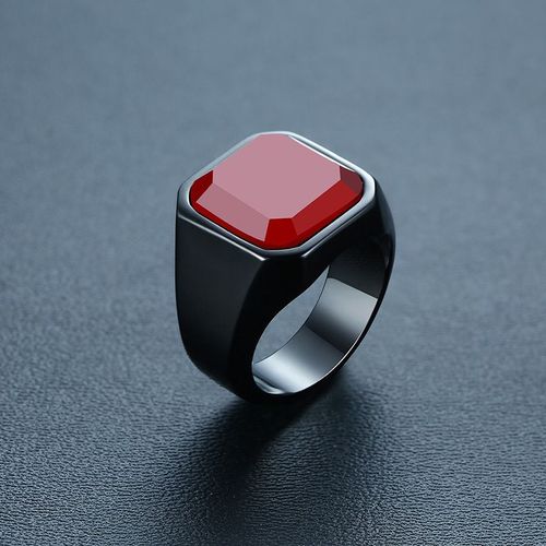Vnox ¿ Bague Décontractée Pour Hommes, Anneau Rouge En Pierre Cz, Top Carré En Acier Inoxydable, Couleur Or, Alliance Masculine Quotidienne, Taille De Bijoux