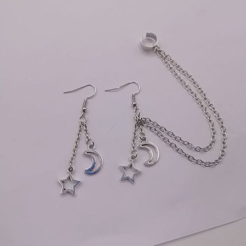 Boucles D'oreilles À Clip En Métal Pour Femmes Et Filles, Étoiles, Lune, Crochet D'oreille, Personnalité, Clips D'oreille, Double Piercing, Bijoux