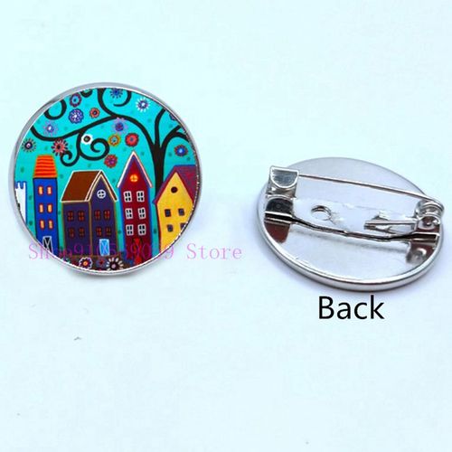 Broche De Peinture À L'huile Maison Colorée Et Arbre En Verre, Broches De Cabochon De Dessin Animé, Mignonnes Et Abstraites, Cadeaux Pour Femmes