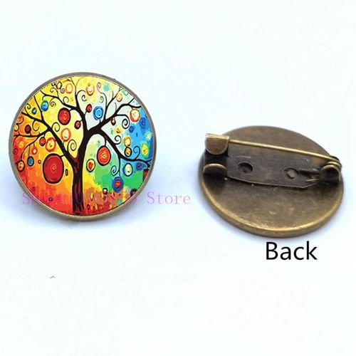 Broche De Peinture À L'huile Maison Colorée Et Arbre En Verre, Broches De Cabochon De Dessin Animé, Mignonnes Et Abstraites, Cadeaux Pour Femmes