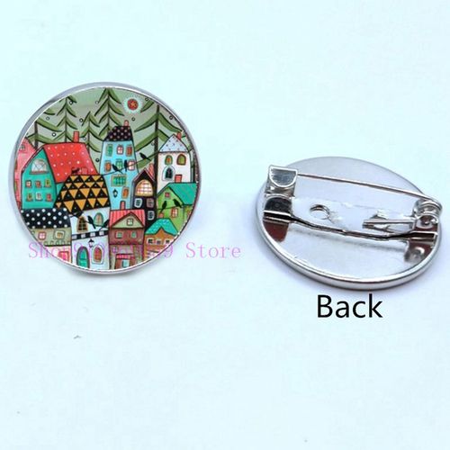 Broche De Peinture À L'huile Maison Colorée Et Arbre En Verre, Broches De Cabochon De Dessin Animé, Mignonnes Et Abstraites, Cadeaux Pour Femmes