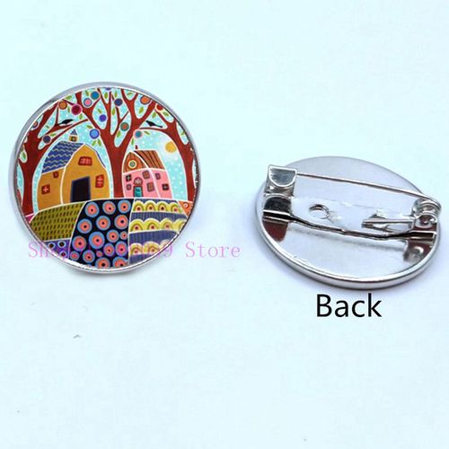 Broche De Peinture À L'huile Maison Colorée Et Arbre En Verre, Broches De Cabochon De Dessin Animé, Mignonnes Et Abstraites, Cadeaux Pour Femmes