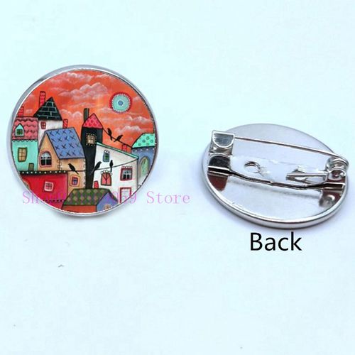 Broche De Peinture À L'huile Maison Colorée Et Arbre En Verre, Broches De Cabochon De Dessin Animé, Mignonnes Et Abstraites, Cadeaux Pour Femmes