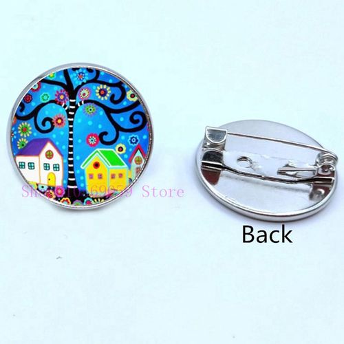 Broche De Peinture À L'huile Maison Colorée Et Arbre En Verre, Broches De Cabochon De Dessin Animé, Mignonnes Et Abstraites, Cadeaux Pour Femmes