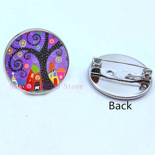 Broche De Peinture À L'huile Maison Colorée Et Arbre En Verre, Broches De Cabochon De Dessin Animé, Mignonnes Et Abstraites, Cadeaux Pour Femmes