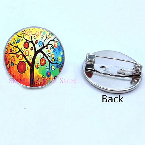 Broche De Peinture À L'huile Maison Colorée Et Arbre En Verre, Broches De Cabochon De Dessin Animé, Mignonnes Et Abstraites, Cadeaux Pour Femmes