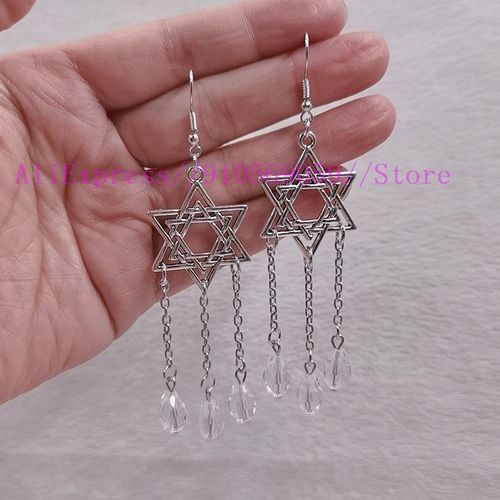 Boucles D'oreilles Pentagramme Transparent, Rouge/Vert/Fruit, Larme De Verre Noir, Bijoux D'halloween, Boucle Hexagonale, Pendentif, Cadeau