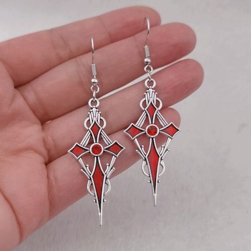 Boucles D'oreilles En Zircon Pour Hommes Et Femmes, Bijoux De Haute Qualité, Métal Rouge, Punk, Croix Gothique, Halloween, Accessoires, Cadeau