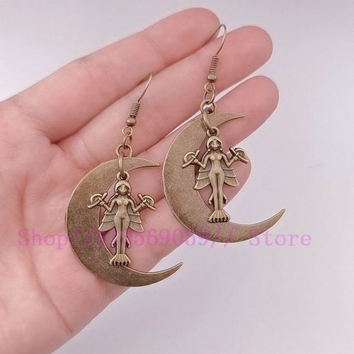 Boucles D'oreilles Ishtar Lilith Et Innana, Bijoux Sumwin, Démon Satanique Démoniaque, Mère Vampirique, Magasins Occultes Lilith, Chemin De La Main