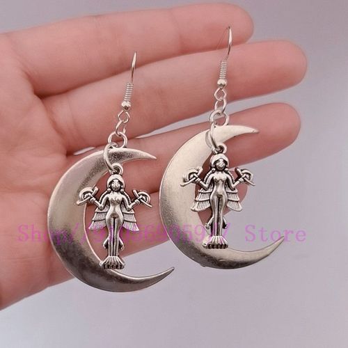 Boucles D'oreilles Ishtar Lilith Et Innana, Bijoux Sumwin, Démon Satanique Démoniaque, Mère Vampirique, Magasins Occultes Lilith, Chemin De La Main