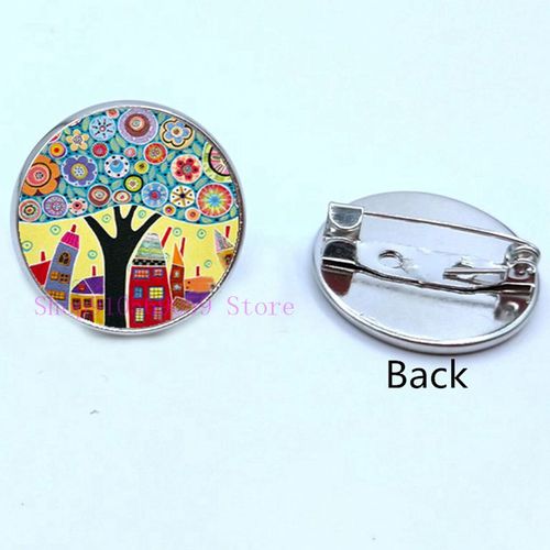 Broche De Peinture À L'huile Maison Colorée Et Arbre En Verre, Broches De Cabochon De Dessin Animé, Mignonnes Et Abstraites, Cadeaux Pour Femmes
