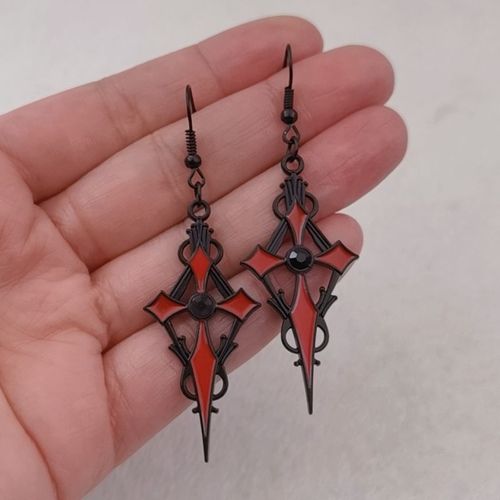 Boucles D'oreilles En Zircon Pour Hommes Et Femmes, Bijoux De Haute Qualité, Métal Rouge, Punk, Croix Gothique, Halloween, Accessoires, Cadeau