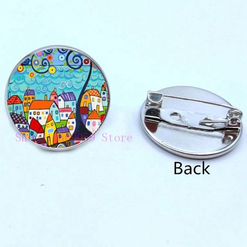 Broche De Peinture À L'huile Maison Colorée Et Arbre En Verre, Broches De Cabochon De Dessin Animé, Mignonnes Et Abstraites, Cadeaux Pour Femmes