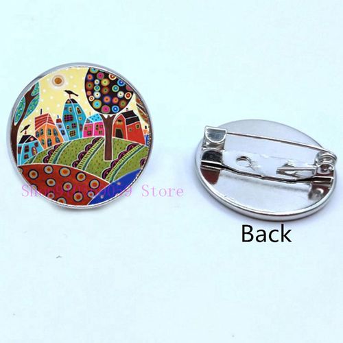 Broche De Peinture À L'huile Maison Colorée Et Arbre En Verre, Broches De Cabochon De Dessin Animé, Mignonnes Et Abstraites, Cadeaux Pour Femmes