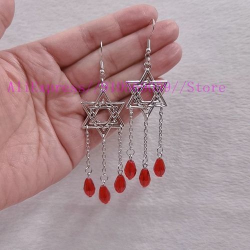 Boucles D'oreilles Pentagramme Transparent, Rouge/Vert/Fruit, Larme De Verre Noir, Bijoux D'halloween, Boucle Hexagonale, Pendentif, Cadeau