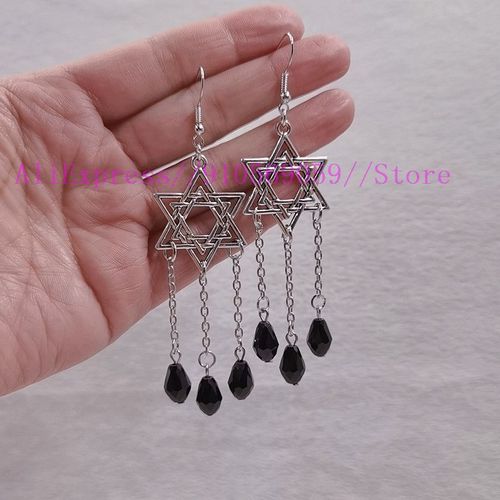 Boucles D'oreilles Pentagramme Transparent, Rouge/Vert/Fruit, Larme De Verre Noir, Bijoux D'halloween, Boucle Hexagonale, Pendentif, Cadeau