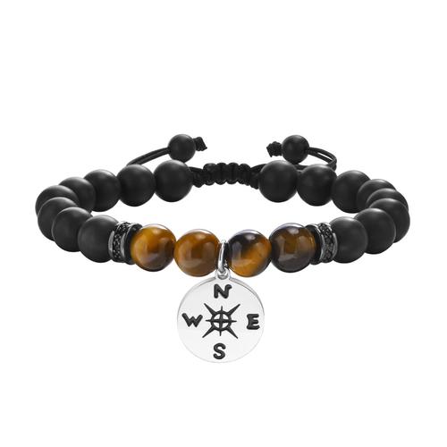 Vnox-Bracelets À Breloques Boussole Pour Homme, Perles D'oeil De Tigre En Pierre Naturelle Noire, Bracelet Réglable, Cadeau De Remise Des Diplômes