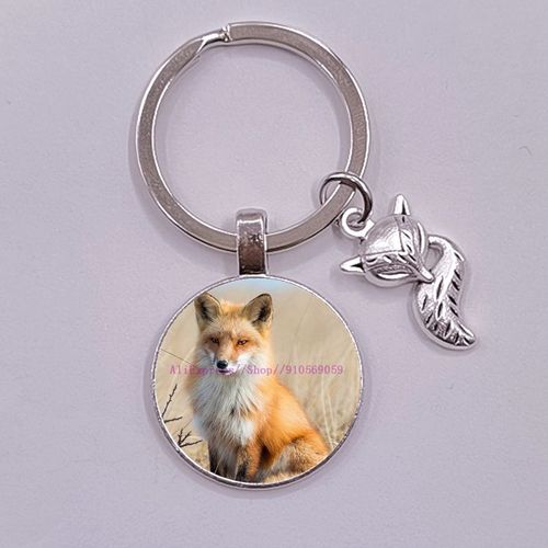 Porte-Clés En Métal Avec Image De Renard Et Fleur, Cabochon En Verre, Pendentif Animal, Bricolage, Cadeaux De Noël Pour Filles