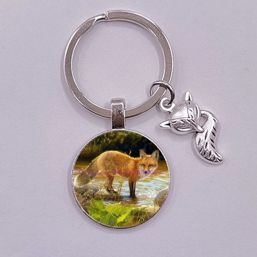 Porte-Clés En Métal Avec Image De Renard Et Fleur, Cabochon En Verre, Pendentif Animal, Bricolage, Cadeaux De Noël Pour Filles