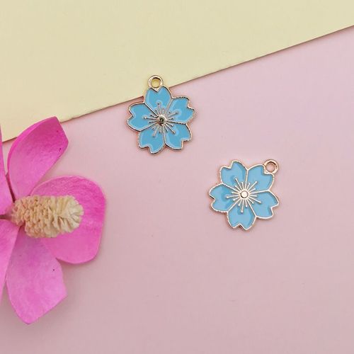 Pendentif En Alliage De Fleur À Cinq Pétales Pour Femmes, 5 Pièces, En Émail, Ton Or, Violet, Accessoires De Collier, Boucle D'oreille, Bricolage