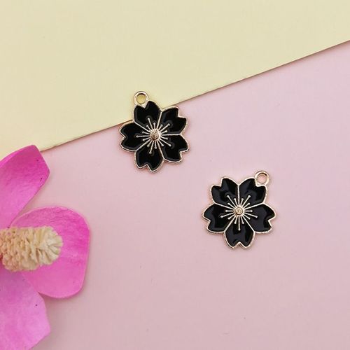 Pendentif En Alliage De Fleur À Cinq Pétales Pour Femmes, 5 Pièces, En Émail, Ton Or, Violet, Accessoires De Collier, Boucle D'oreille, Bricolage