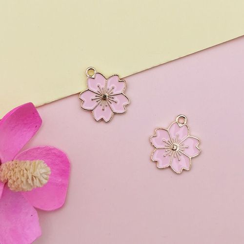 Pendentif En Alliage De Fleur À Cinq Pétales Pour Femmes, 5 Pièces, En Émail, Ton Or, Violet, Accessoires De Collier, Boucle D'oreille, Bricolage