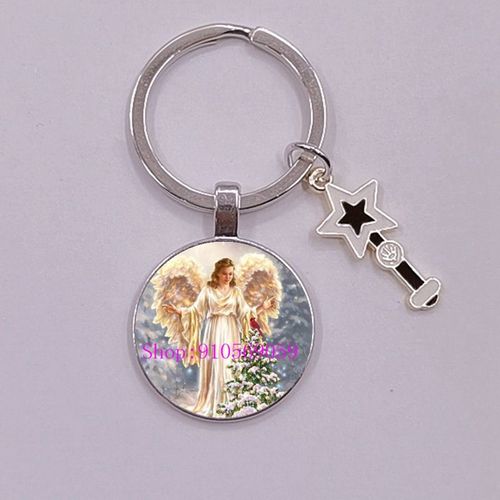 Porte-Clé Avec Pendentifs En Forme D'ailes D'anges, Breloques Féeriques, Cabochon En Verre, Étoile, Baguette Magique, Émail, Cadeau, Nouvelle Mode