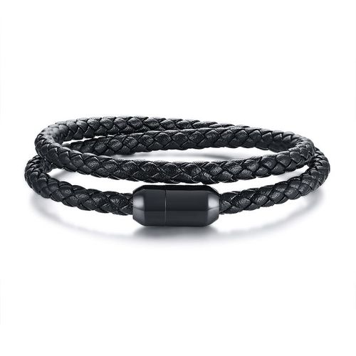 Vnox-Bracelet En Cuir Véritable À Double Couche Pour Homme, Bracelet En Cuir Tressé Noir Et Rouge, Bijoux Doux Pour Homme