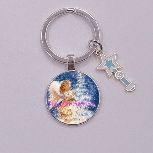 Porte-Clé Avec Pendentifs En Forme D'ailes D'anges, Breloques Féeriques, Cabochon En Verre, Étoile, Baguette Magique, Émail, Cadeau, Nouvelle Mode