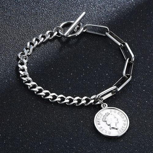 Vnox-Bracelets À Breloques Rétro Elizabeth Coin Pour Femme, Gourmette Cubaine En Acier Inoxydable, Accessoire De Bijoux, Fourmi Anticontinuité, Jofemale