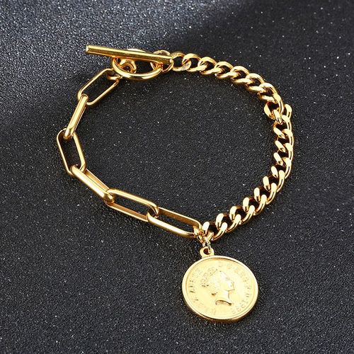 Vnox-Bracelets À Breloques Rétro Elizabeth Coin Pour Femme, Gourmette Cubaine En Acier Inoxydable, Accessoire De Bijoux, Fourmi Anticontinuité, Jofemale