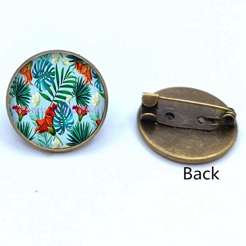 Broche En Verre, Plante Verte Tropicale, Feuilles Mignonnes, Photo Cabochon, Cadeaux Pour Femmes