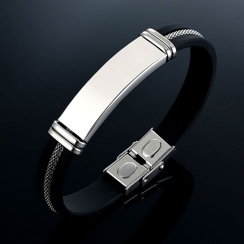 Vnox ¿ Bracelet Personnalisé Pour Hommes, Maille Silicone Rainurée Noire, En Acier Inoxydable, 12mm