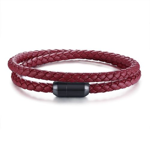 Vnox-Bracelet En Cuir Véritable À Double Couche Pour Homme, Bracelet En Cuir Tressé Noir Et Rouge, Bijoux Doux Pour Homme