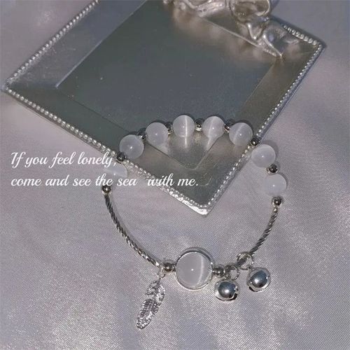 Bracelet Perlé Opale Coréenne Pour Femmes, Pierre Naturelle, Pendentif Cloche Oeil De Chat, Bijoux Meilleurs Amis, Cadeau, Nouvelle Collection