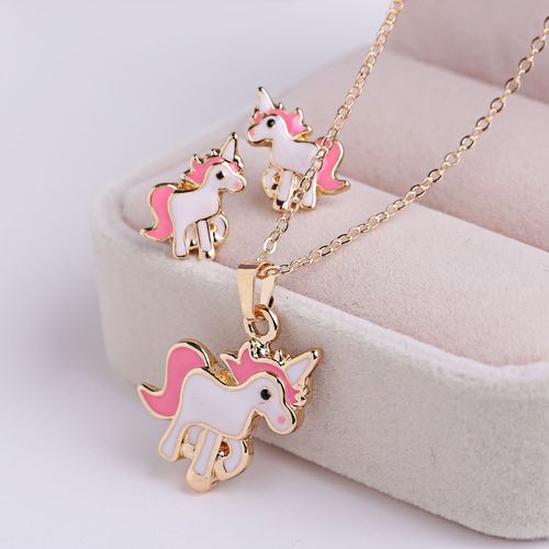 Ensemble De Bijoux Cheval Animal Mignon Pour Femme, Collier Et Boucles D'oreilles Rose, Beaux Accessoires De Fête De Fiançailles, Patients De Mariage, Nairobi, Orn