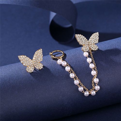 Boucles D'oreilles Papillon En Cristal Asymétrique Pour Femmes, Strass Brillant, Longue Chaîne, Piercing, Bijoux De Fête, Cadeau, Nouvelle Tendance