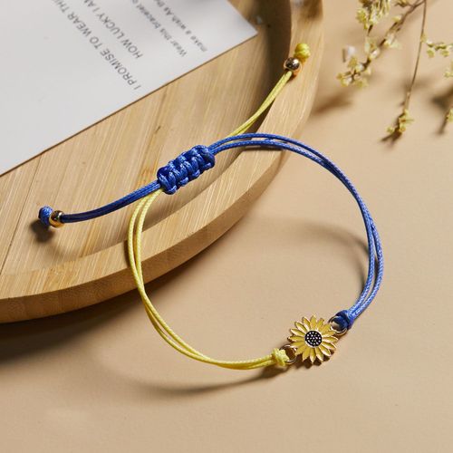 Bracelet Tournesol Tressé Fait Main Pour Femme, Bijoux Créatifs, Bleu, Jaune, Ukraine, Sensation De Document, Détruire, Andrflower, Cadeau Couple