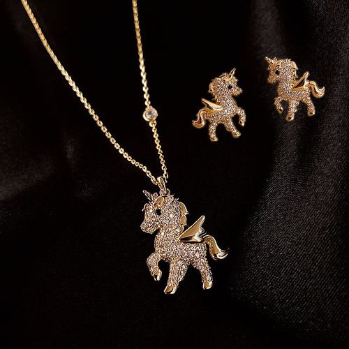 Ensemble De Bijoux Cheval Animal Mignon Pour Femme, Collier Et Boucles D'oreilles Rose, Beaux Accessoires De Fête De Fiançailles, Patients De Mariage, Nairobi, Orn