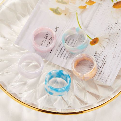 Lot De 5 Bagues En Résine De Couleurs Mélangées, Cercle Géométrique, Carré, Bagues Pour Femmes, Couleur Bonbon, Acétate, Ensemble De Bijoux De Fête