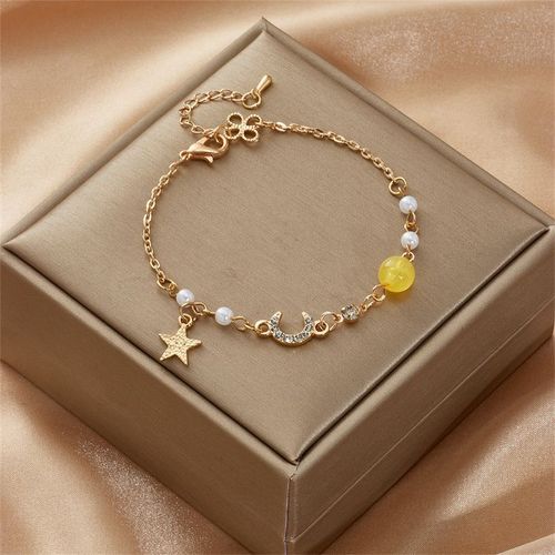 Bracelet Coréen Élégant En Forme D'étoile Et De Lune Pour Femmes Et Filles, Mode Boule Rose, Imitation Perle, Nouveau Créateur De Bijoux, Cadeaux De Fête