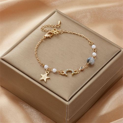 Bracelet Coréen Élégant En Forme D'étoile Et De Lune Pour Femmes Et Filles, Mode Boule Rose, Imitation Perle, Nouveau Créateur De Bijoux, Cadeaux De Fête