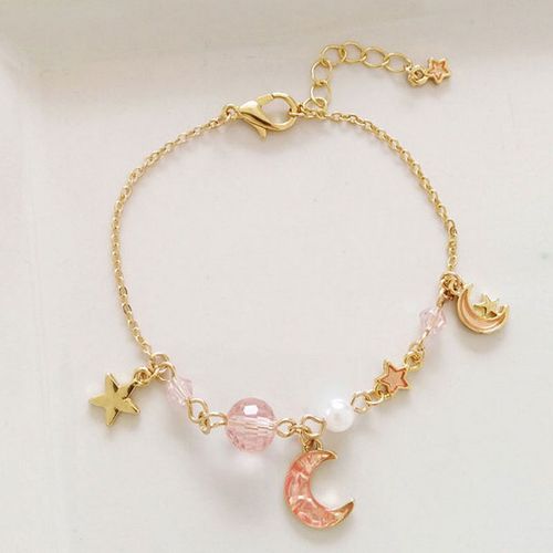 Bracelet Coréen Élégant En Forme D'étoile Et De Lune Pour Femmes Et Filles, Mode Boule Rose, Imitation Perle, Nouveau Créateur De Bijoux, Cadeaux De Fête