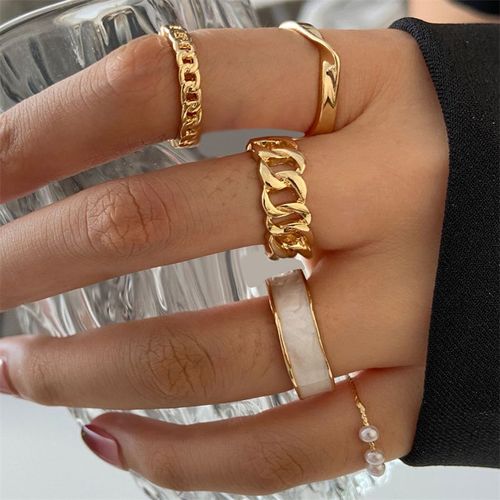 5 Pièces/10 Pièces, Ensemble De Bagues En Imitation De Feuille De Perle, Fleur, Strass, Papillon, Doigt, Métal, Jointure, Doigt, Bijoux
