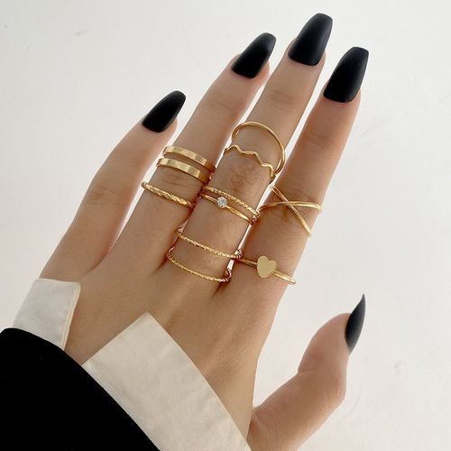 5 Pièces/10 Pièces, Ensemble De Bagues En Imitation De Feuille De Perle, Fleur, Strass, Papillon, Doigt, Métal, Jointure, Doigt, Bijoux
