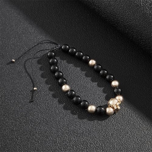 Bracelet De Perles D'obsidienne De Style Hip Hop Pour Hommes, Bracelet De Perles De Crâne, Bijoux De Fête, Exquis, Mode Masculine, Tendance, Personnalité Sauvage
