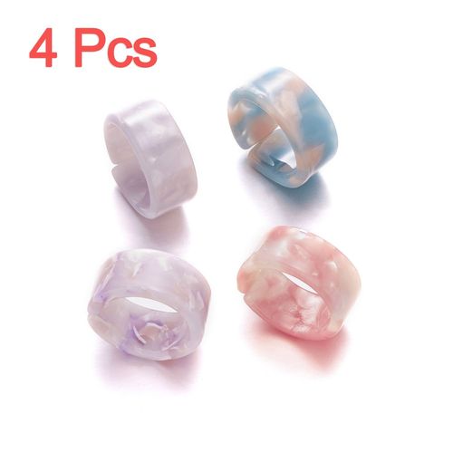 Lot De 5 Bagues En Résine De Couleurs Mélangées, Cercle Géométrique, Carré, Bagues Pour Femmes, Couleur Bonbon, Acétate, Ensemble De Bijoux De Fête