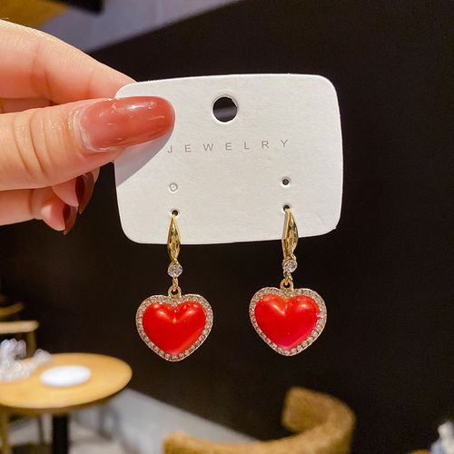 Boucles D'oreilles Porte-Bonheur En Croix De Cristal Rouge Pour Femmes, Longues Perles À Pampilles, Bijoux De Fête Pour Filles, Cadeaux De Noël