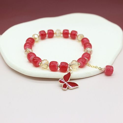 Bracelet Pendentif Papillon En Cristal Pour Femme, Breloque Coréenne, Doux, Multicolore, Perlé, Étoile, Lune, Bijoux Navire Chia