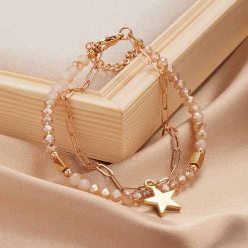 Bracelet Multicouche En Imitation De Perle Irrégulière, Chaîne Épaisse, Étoile, Fleur, Pendentif Pour Femmes, Bracelet De Charme Simple En Cristal Perlé